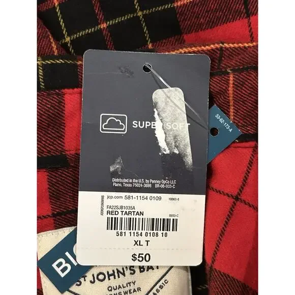 NWT St. John's Bay Red Plaid Signature Flannel Men's size XLT - Picture 6 of 6